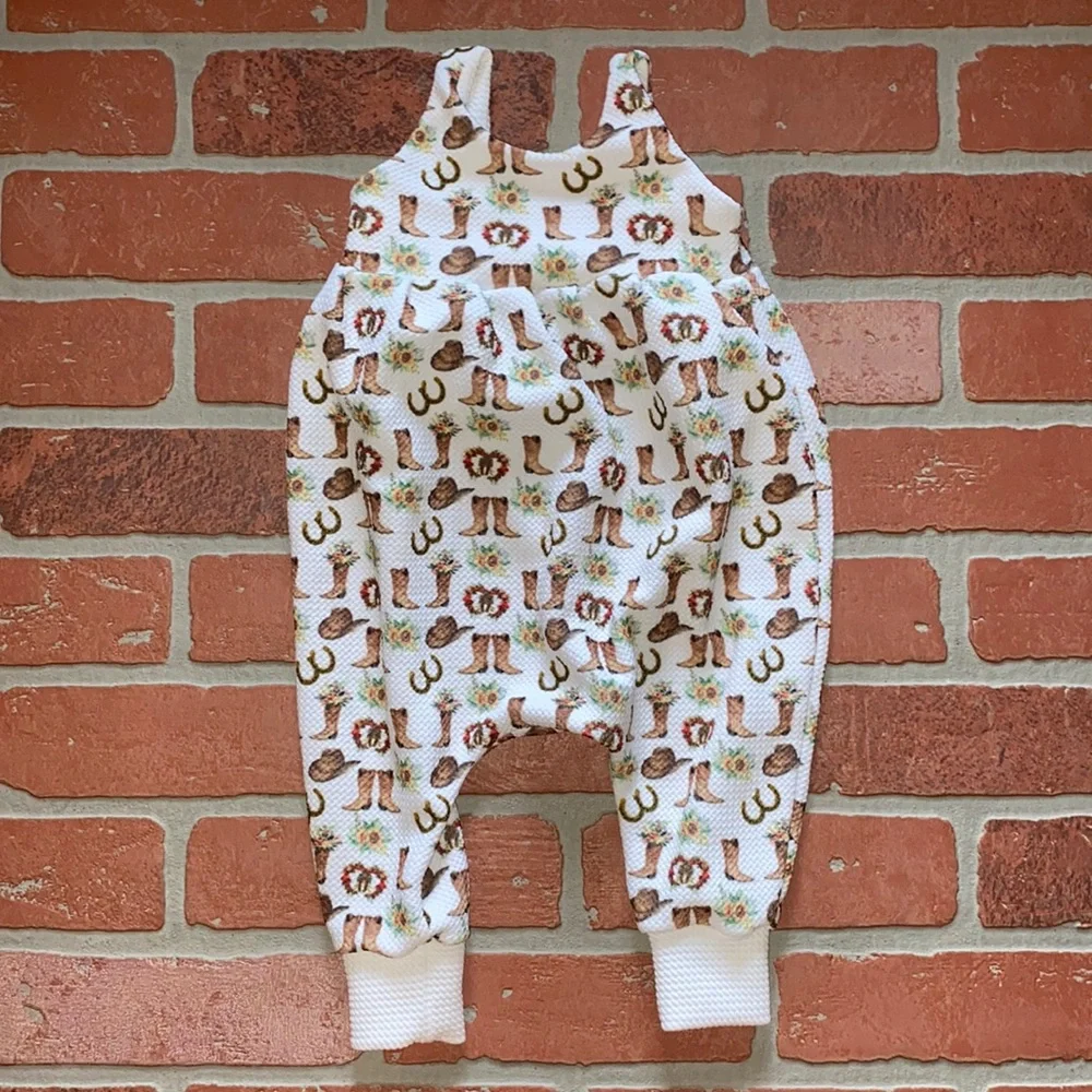 Small shop babygirl cowboy boots rodeo horseshoe bubble romper